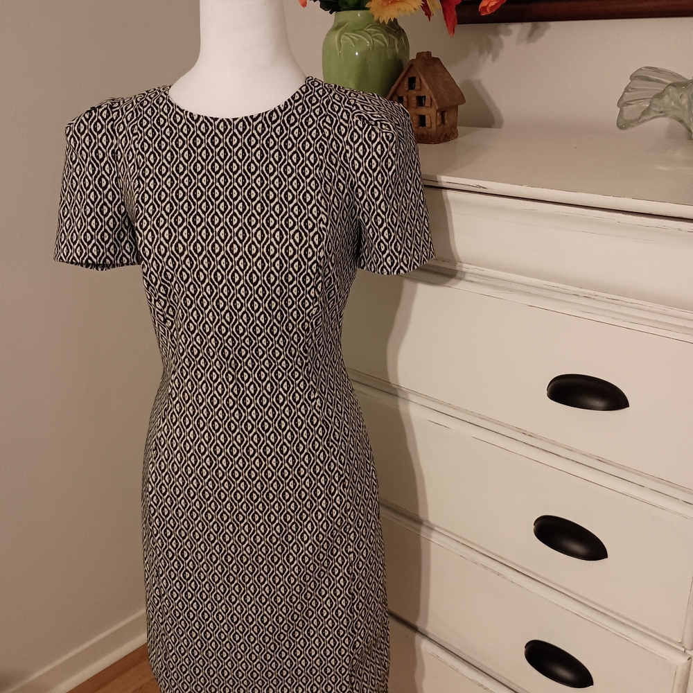 Calvin Klein Black and White Geometric Midi Dress